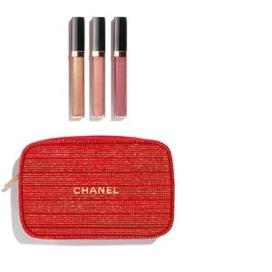 New 2022 Chanel holiday set lip gloss trio with pouch
